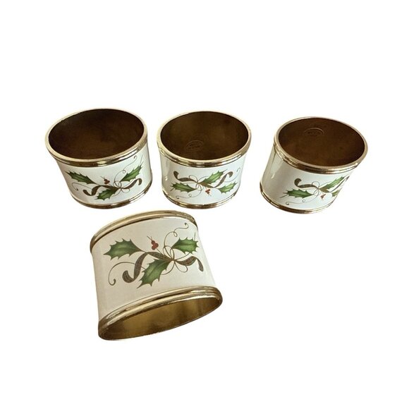 Lenox Other - Lenox Holiday Nouveau Napkin Rings Set of 4 HOlly Berries Ribbon Christmas Decor